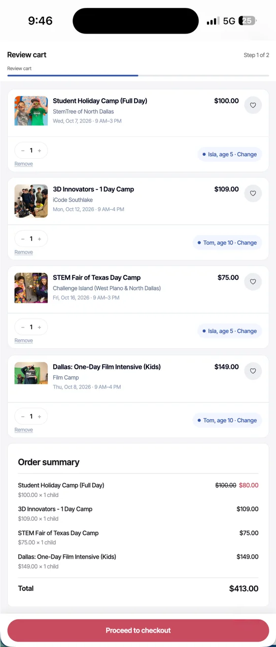 Recess checkout screen