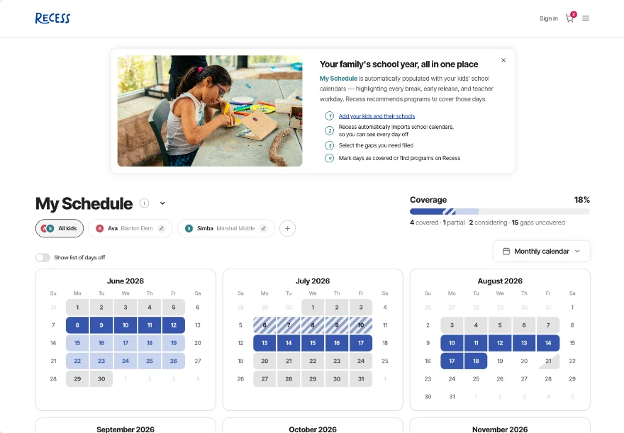 Recess schedule screen