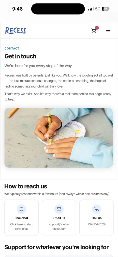 Recess support screen